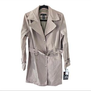 New York & Company New Trench Coat Women Sz S Belted Tan Long Sleeve Academia